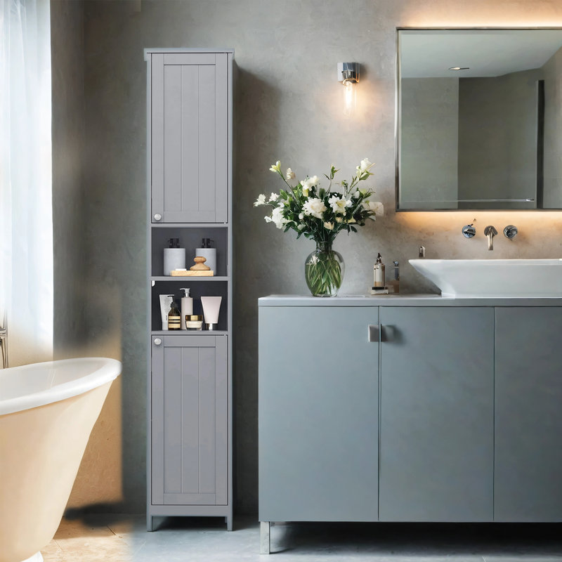 Armoire de rangement avec lumières Evadean, H 67 po x l 12 po x P 12 po, Gris
