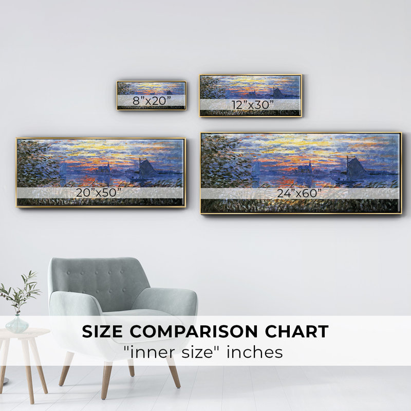 " Sunset On The Seine " by Claude Monet, Gold Floater Framed Canvas, 8" H x 20" W x 1.5" D