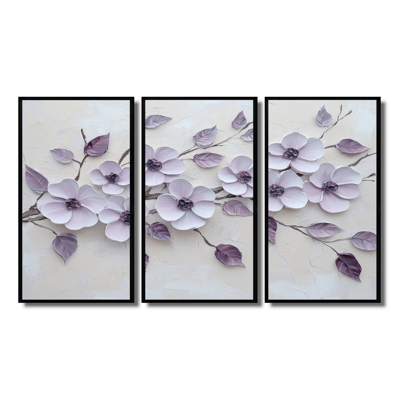 Ensemble de décoration murale mauve lilas Harmony IV - Lilas, H 28 po x l 36 po x P 1 po, Toile avec cadre flottant noir