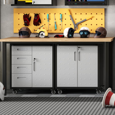 Heavy Duty Steel Garage Storage Cabinet System | 5-Piece Modular Workshop Set with Rolling Tool Cabinets & Lockable Wall Cabinets | Easy Assembly Garage Organization for Tools & Equipment