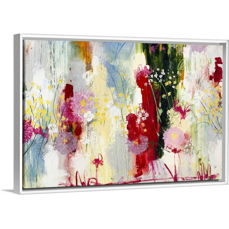 « modern printemps », peinture sur toile, Cadre flottant blanc, H 21,7 po x l 31,7 po x p 1,75 po