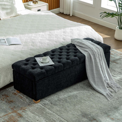 60.2'' Wide Storage End Of Bed Bench,Tufted Flip-Top Accent Window Bench With Legs For Living Room, Bedroom, Entryway