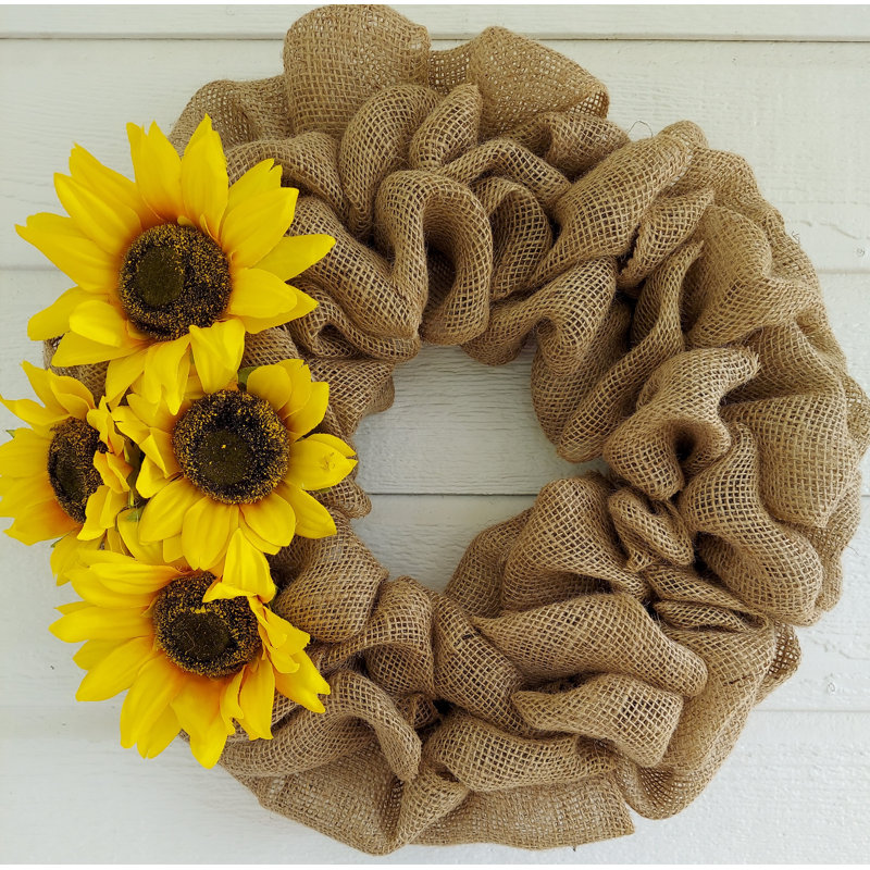 Handcrafted Faux Sunflower Burlap 18'' Wreath