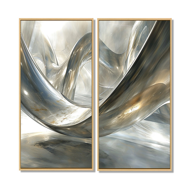 Diamond Silver Streams - Abstract Modern Waves Wall Art, 32" H x 32" W, Floater Framed Print, Cream