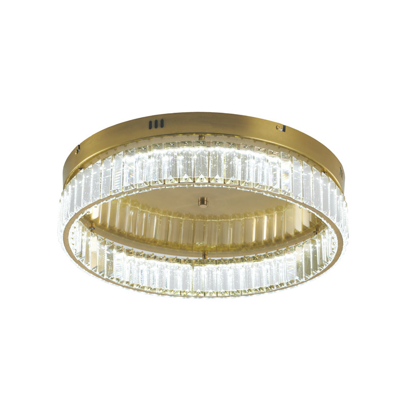 Modern LED Round Crystal Flush Mount , 4.37" H x 20" W x 20" D, Brass