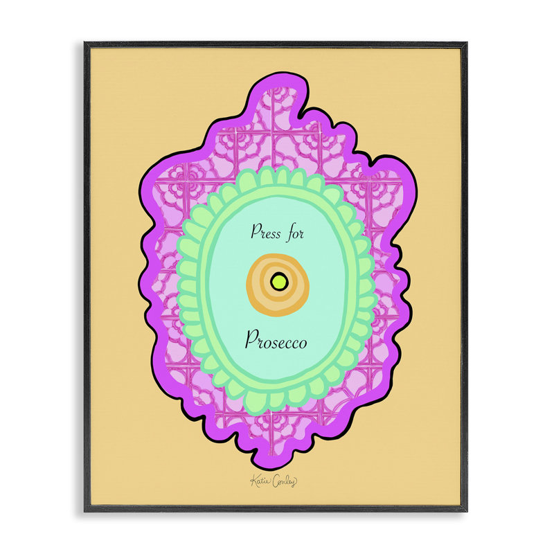 Press For Prosecco Button Framed Giclee, design by Katie Conley, 14" H x 11" W, Midnight Black Framed Giclee