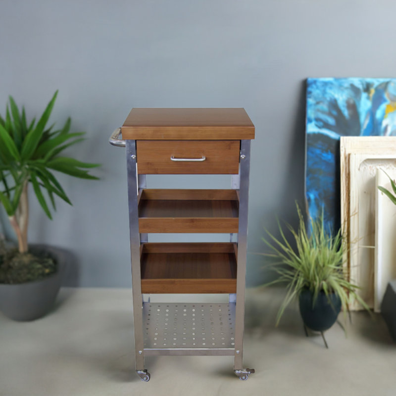 Tour de chariot de cuisine en acier inoxydable et bambou Albarracin