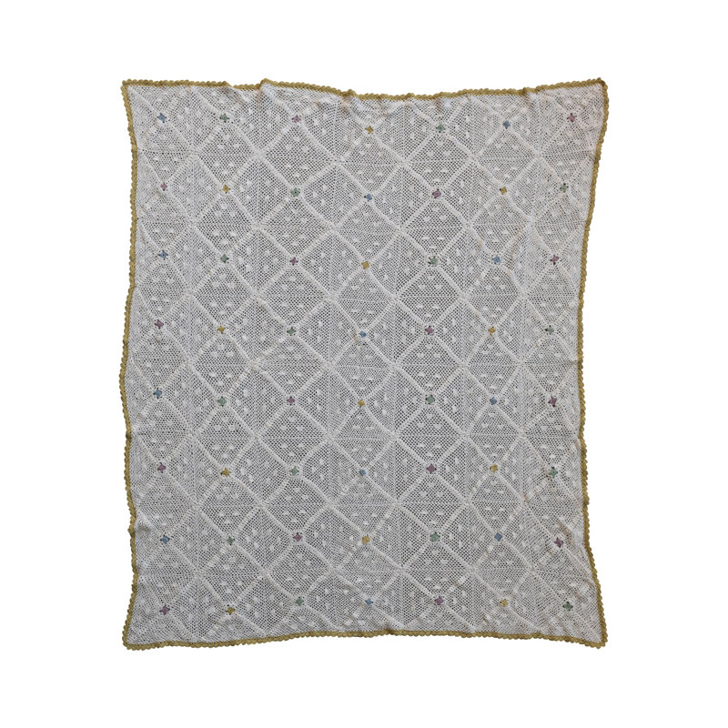 Multicolor Hand-Woven Cotton Crocheted Throw Blanket with Diamond Pattern