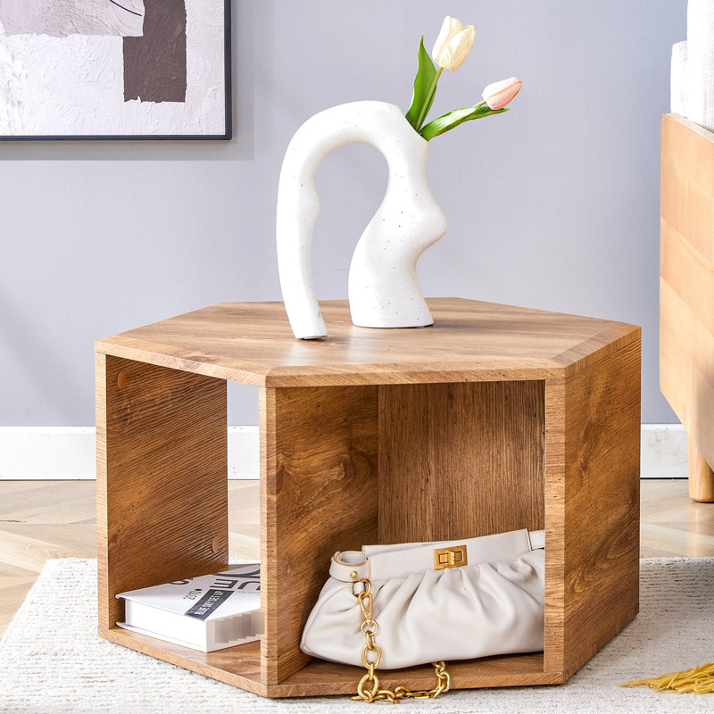 Table basse hexagonale - Autocollants à motifs décoratifs et rangements multiples pour une surface lisse pratique, facile à nettoyer