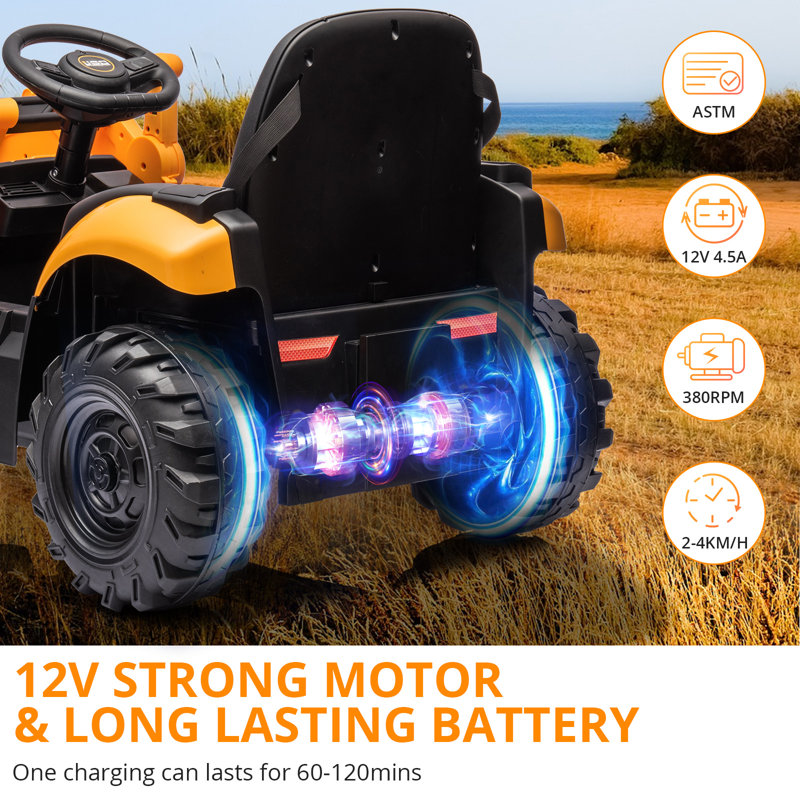4 en 1 JCB Licensed 12V Kids Ride On Electric Car - Excavator, Bulldozer & Tractor - Télécommande, Siège réglable, Chargeur frontal, Fonction de fouille, Avertisseur sonore, Pneus EVA durables - Jaune