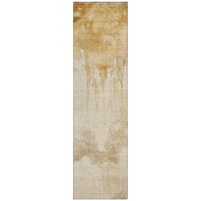 Machine Washable Indoor/Outdoor Xhevrie Gold Rug