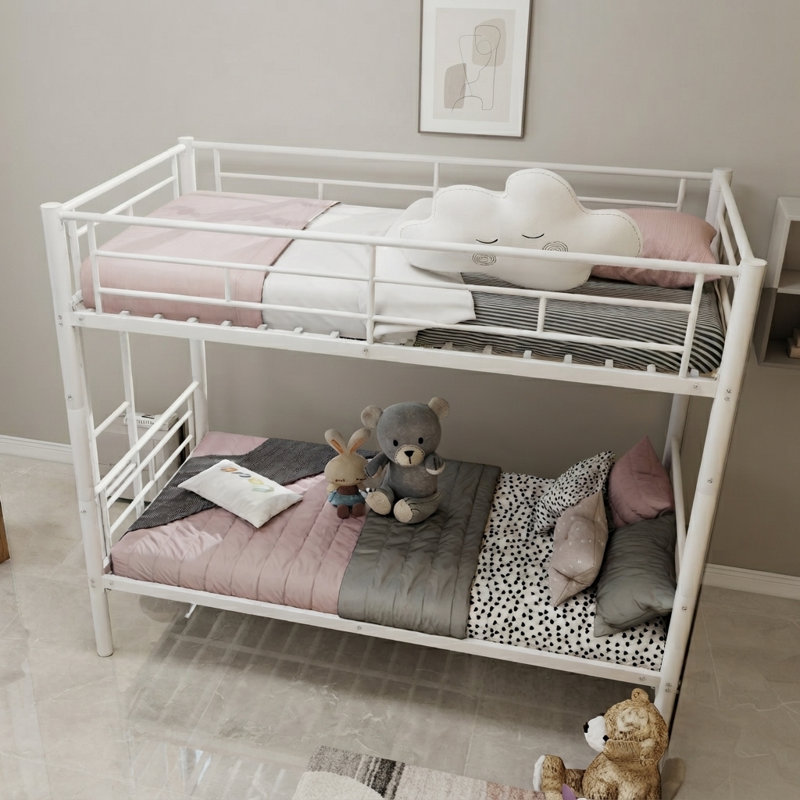 Lit superposé simple au-dessus d'un lit simple en métal pour enfants garçons et filles, structure de lit en métal avec échelles et garde-corps, 2 lits convertibles, aucun sommier requis