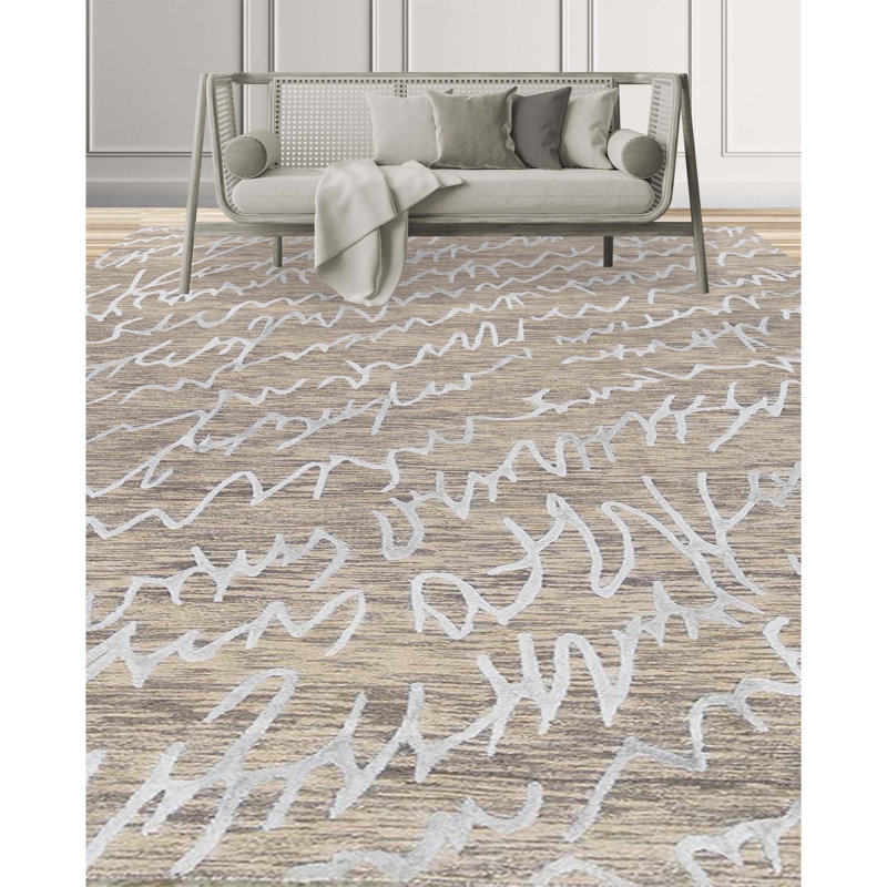 Jute / Sisal Abstract Area Rug in Silver, Rectangle 9' x 12'2