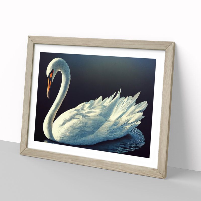 Appealing Swan - Single Picture Frame Print, 46cm H x 64cm W x 2cm D, Oak Framed