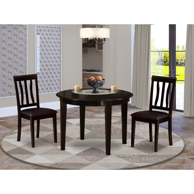3 Piece Modern Dining Table Set Contains a Round Kitchen Table and 2 Faux Leather Kitchen Dining Chairs, 42x42 Inch, Cappuccino