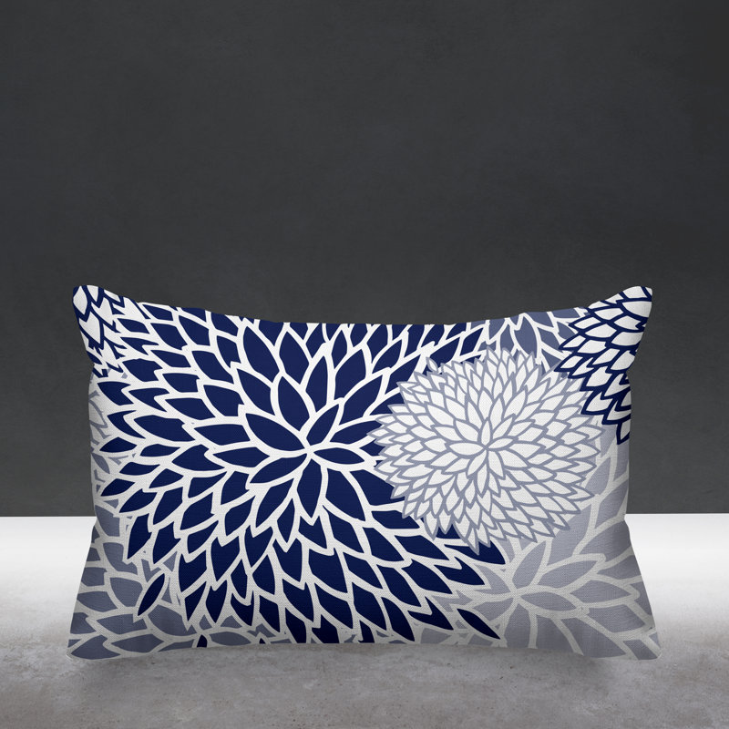 Arlo Floral Burst Indoor/Outdoor Throw Pillow, Navy Blue