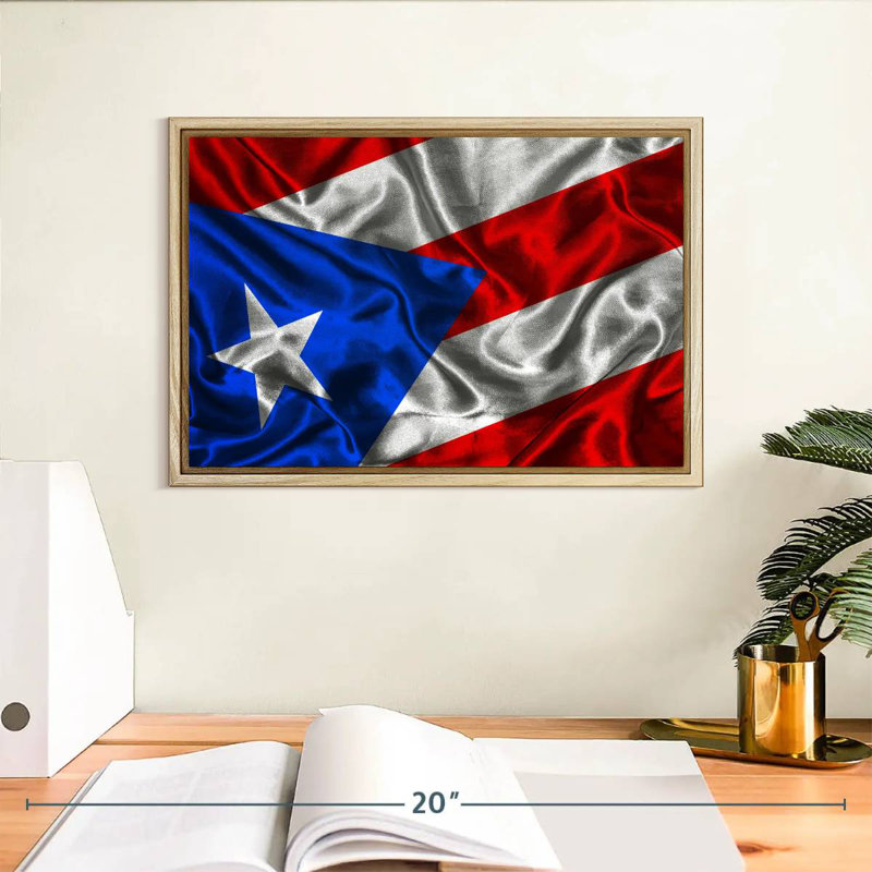 Drapeau de Porto Rico, Cadre flottant en bois naturel, 13 po x 9 po