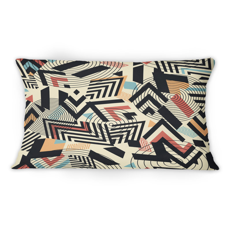 Coussin décoratif rétro à motif géométrique bleu orange et noir
