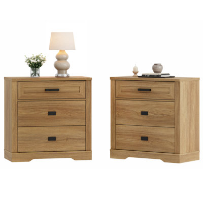 Ensemble de 2 grandes tables de chevet 2 tiroirs pour la chambre à coucher de style campagnard moderne, brun rustique