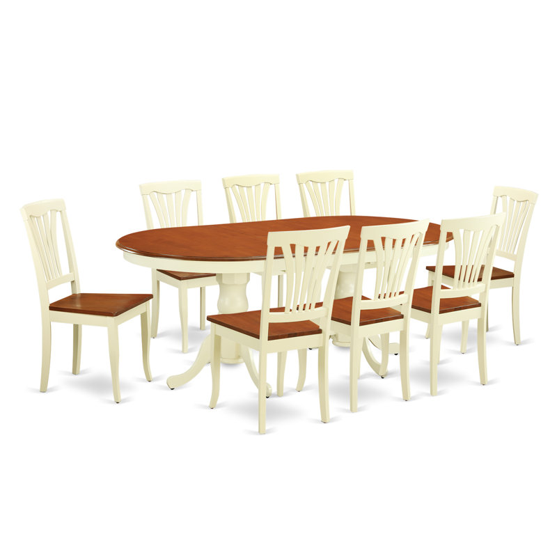 Ensemble de salle à manger 9 pièces comprenant une table de salle à manger ovale avec rallonge papillon et 8 chaises en bois, babeurre et cerise