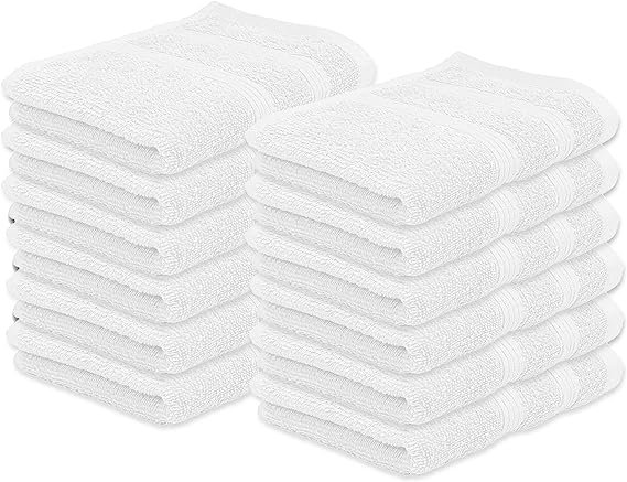 Resort Collection Soft Washcloth Face & Body Towel Set | 12x12 Luxury Hotel  Plush & Absorbent Cotton Washclothes [12 Pack, White]
