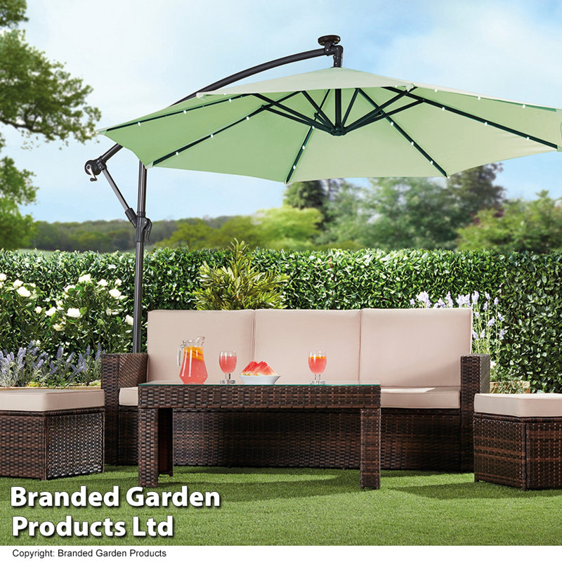 Solar LED Cantilever Parasol Sage Green