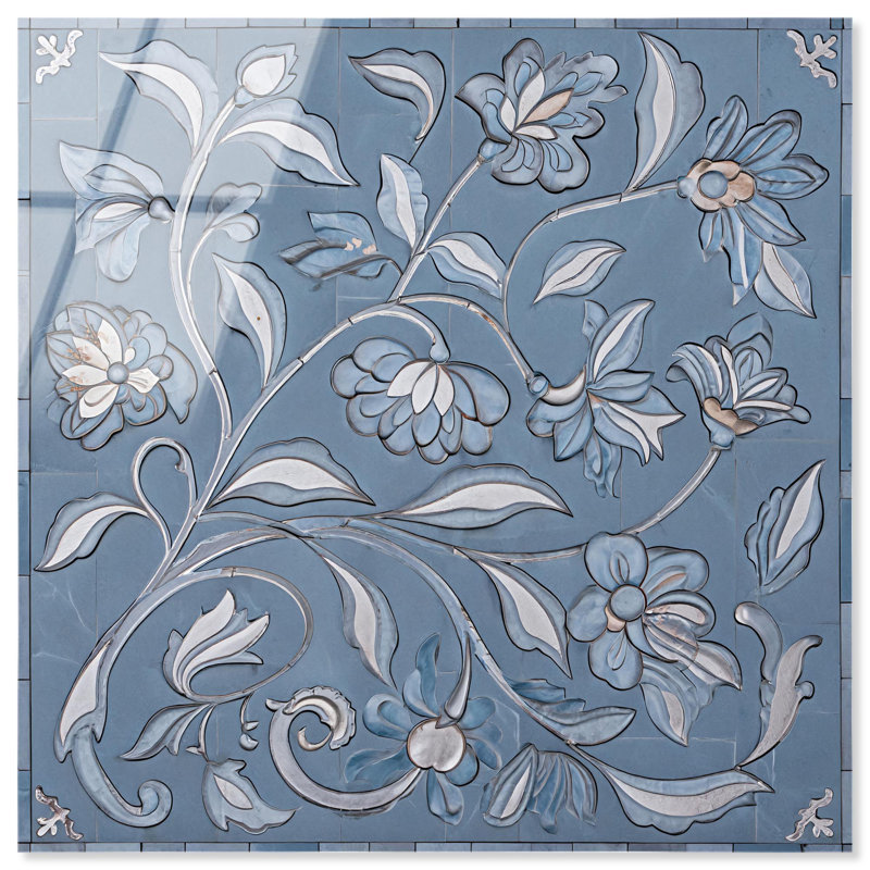 «Cerulean Arabesque Tile Bathroom», reproduction d'art sur acrylique par Art Remedy, H 12 po x l 12 po