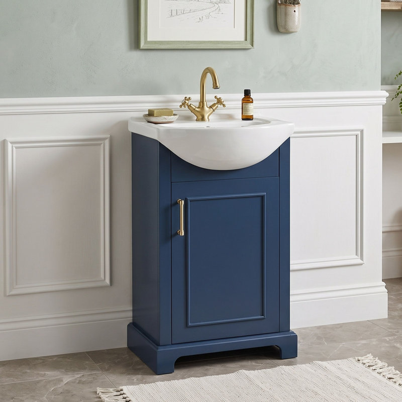Meuble-lavabo de salle de bain avec lavabo en céramique, Bleu
