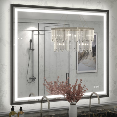 Molly Black Metal Framed LED Front Light and Backlit Anti-Fog Wall Bathroom/ Vanity Mirror