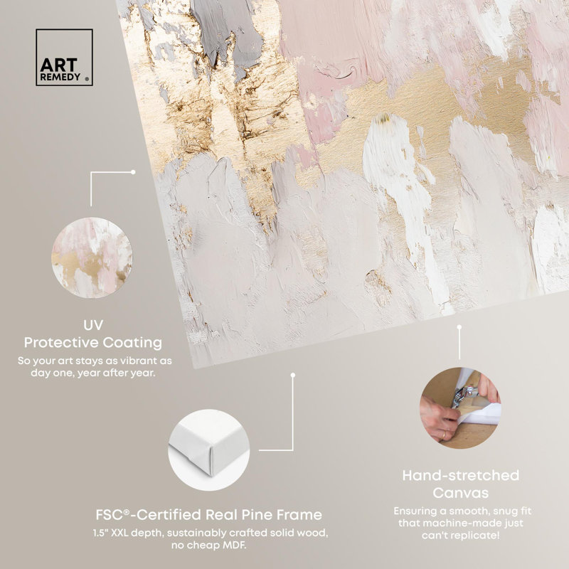 Gold and Pastel Abstract Canvas Art in Pine Wood Frame
