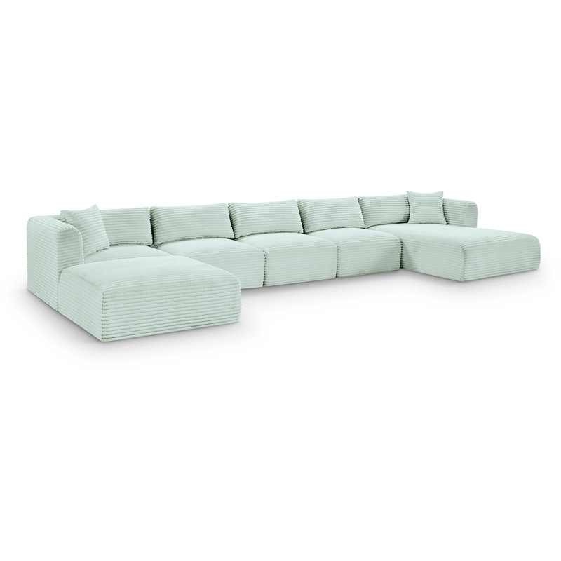 Canapé modulaire Carmean, Velours côtelé texturé velours menthe, 3 sans accoudoirs, 1 méridienne, 1 d'angle et 1 r