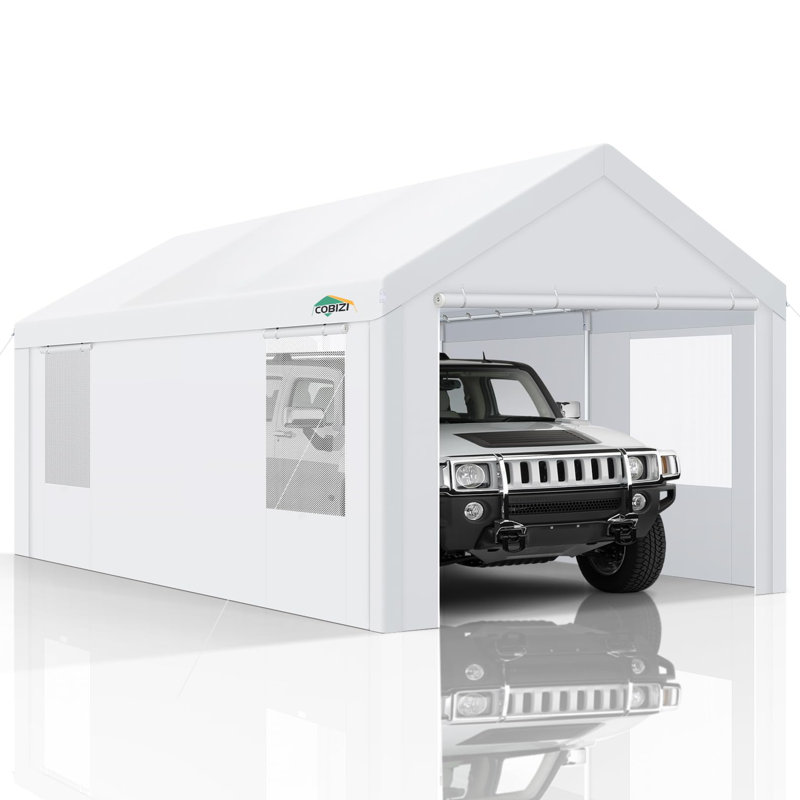 10x20 FT Heavy Duty Portable Garage 2.0, Upgrade Waterproof Canopy with 4 Roll-up, White
