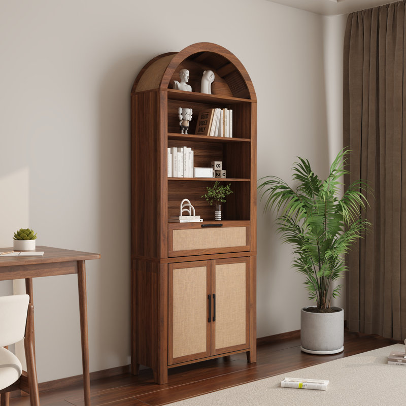 Aterlia 78.7" Arched Storage Bookcase, Brown/Black