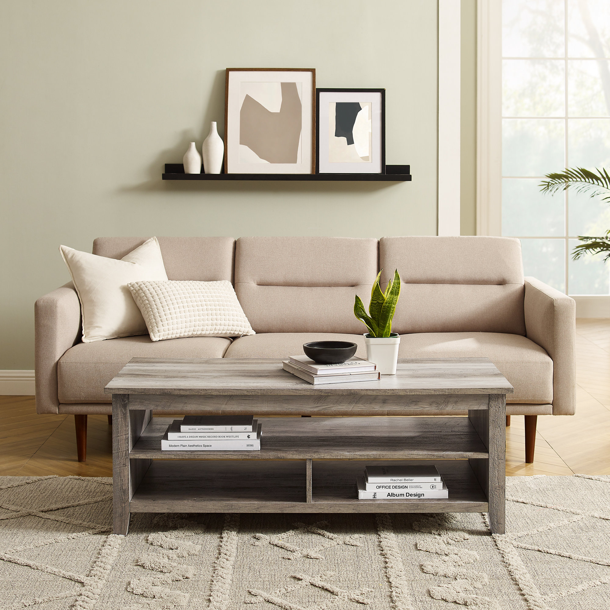 Lesliann Grooved Panel Coffee Table with Lower Shelf Storage