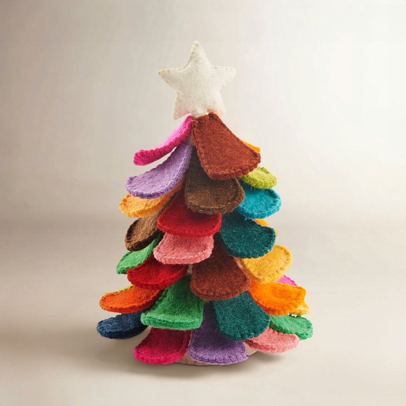 Arbre de Noël multicolore fabriqué à la main en laine feutrée à la main, H 13 po x l 9 po x P 9 po
