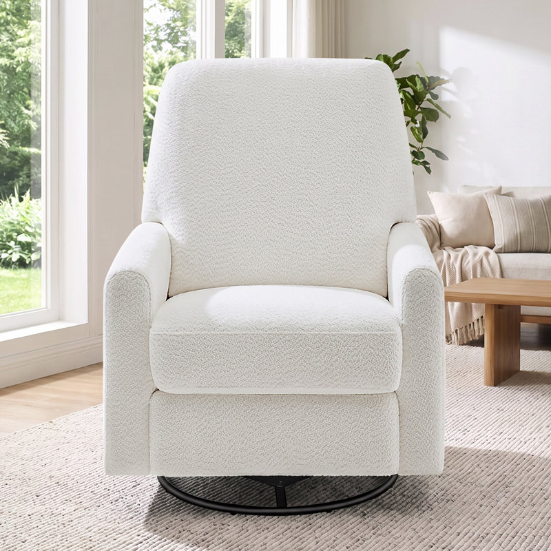 31.5 Inch Boucle Swivel Glider Power Recliner, White 