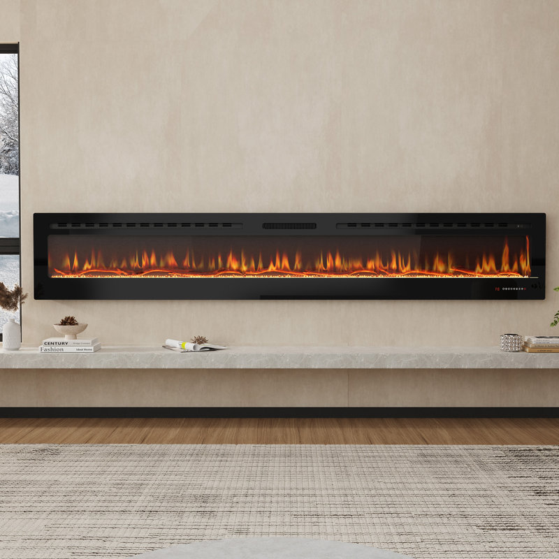 Foyer électrique ultra-mince de 100 po 750 / 1500w encastré et fixé au mur avec application et télécommande, L 100 po