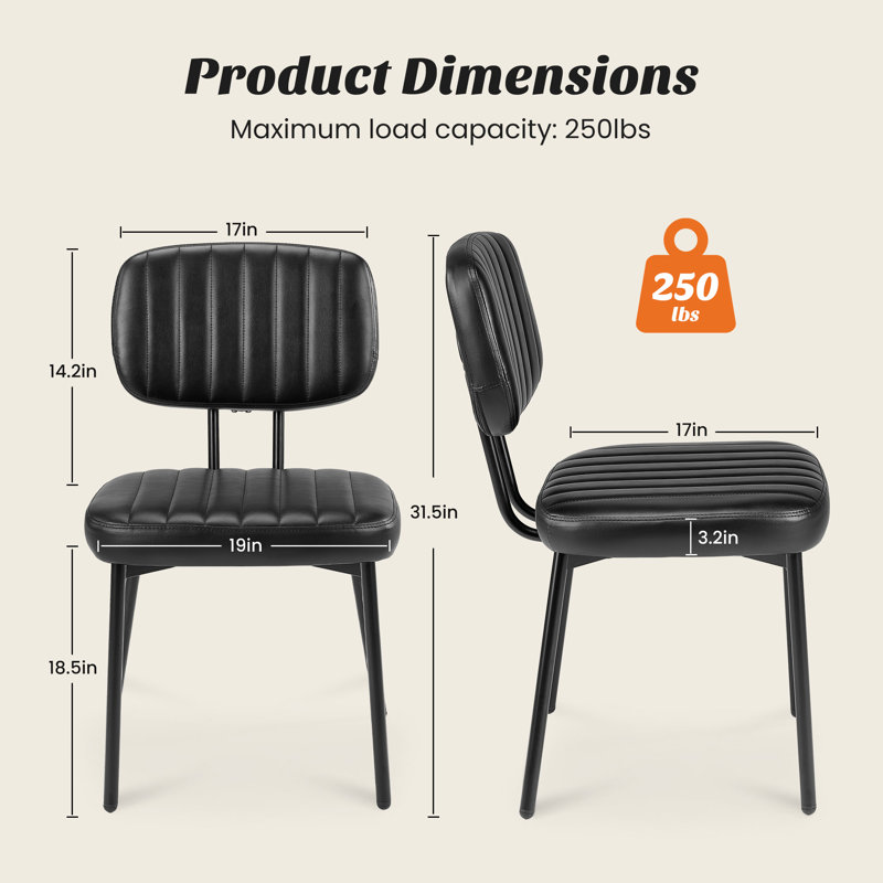 Ensemble de 2 chaises de salle à manger rembourrées Mid Century Modern Kitchen, Noir, noir, noir, noir, 6