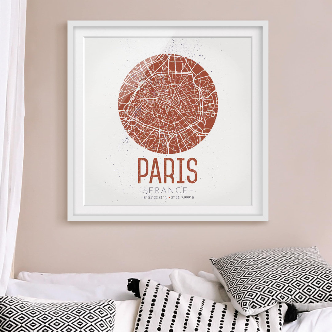 Gerahmtes Poster Paris-Stadtplan - Vintage