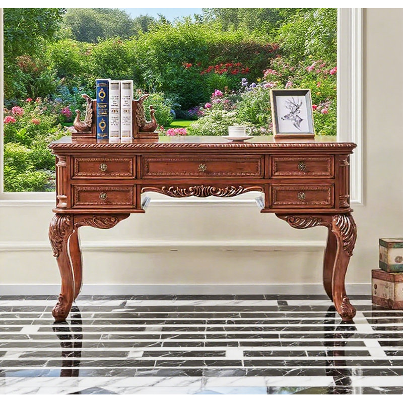  Classic Carved Solid Wood Desk: Ample Drawer Space