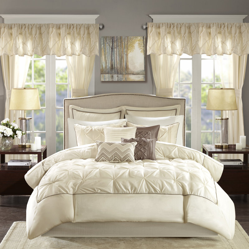Ivory Microfiber California King 24-Piece Bedding Set