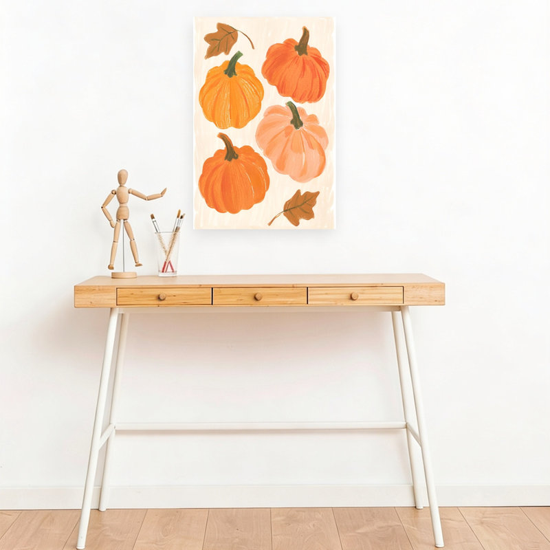 «Painted Autumn Pumpkins», impression d'art abstrait paysage rustique organique, 18" H x 12" W