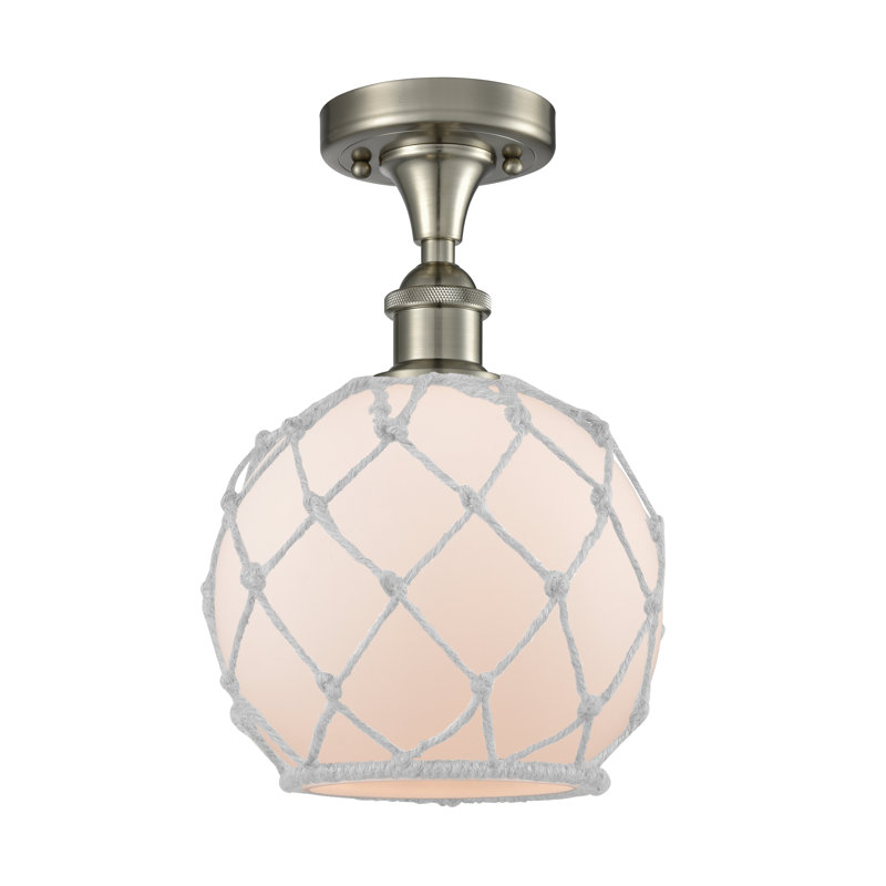 Plafonnier semi-encastré 8 po Alma, Nickel satiné brossé, Blanc / blanc, Ampoule non incluse