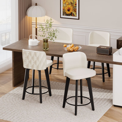 Ensemble de 4 tabourets de bar pivotants, siège en cuir de polyuréthane 27,5 po avec dossier capitonné, pieds en bois massif, chaises de bar à hauteur de comptoir pour îlot de cuisine, salle à manger, café