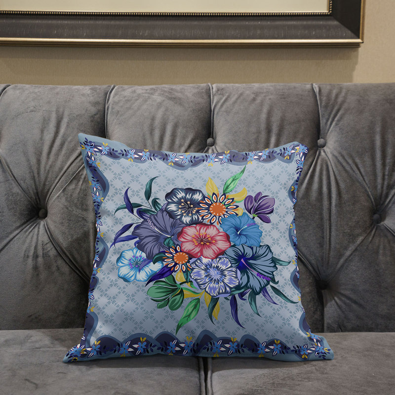 Coussin 18 x 18, Bleu / rose / gris