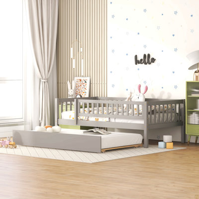 Lit de jour simple en bois avec couchette et garde-corps