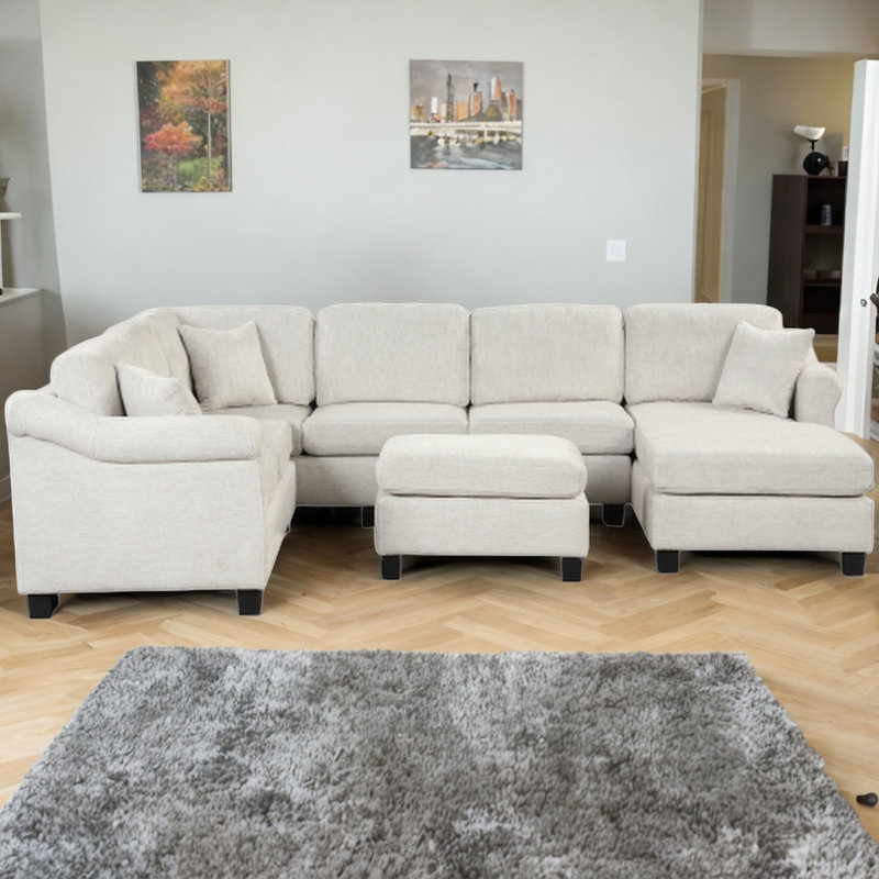 Canapé modulaire en velours avec repose-pieds 4 pièces Jessalee, Velours blanc