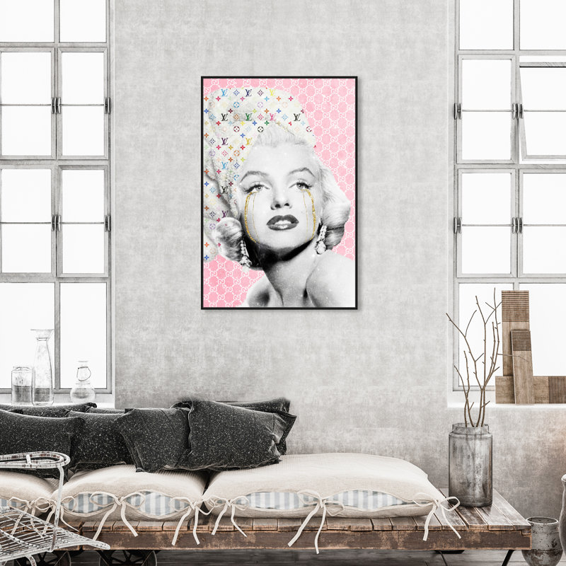Art mural emblématique sur toile rose glamour étoile pour chambre à coucher, H 45 po x l 30 po, Toile avec cadre noir