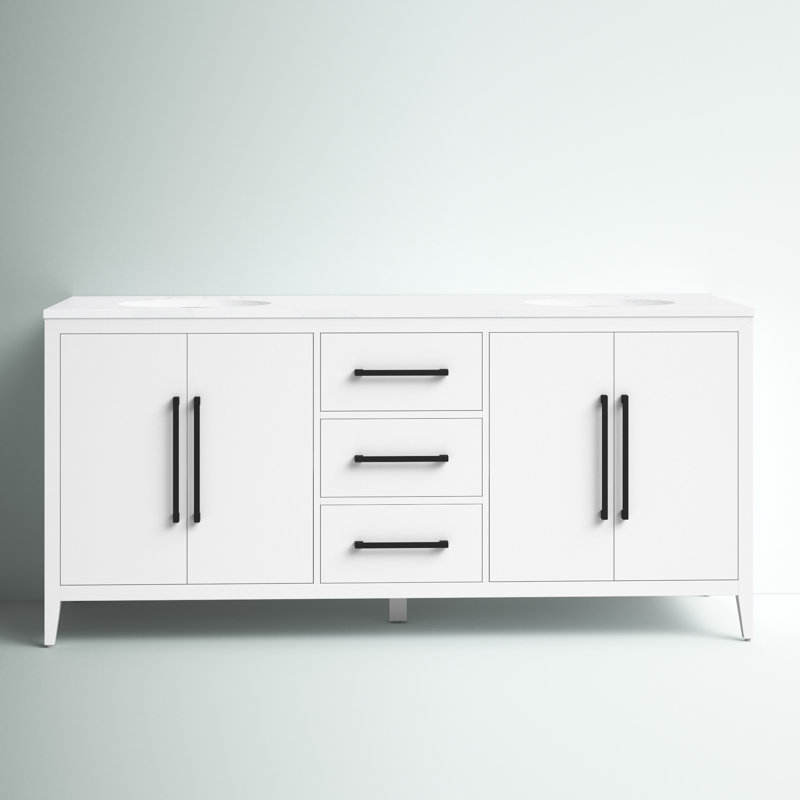 Adrienne 72" Double Bathroom Vanity with Quartz Top, White