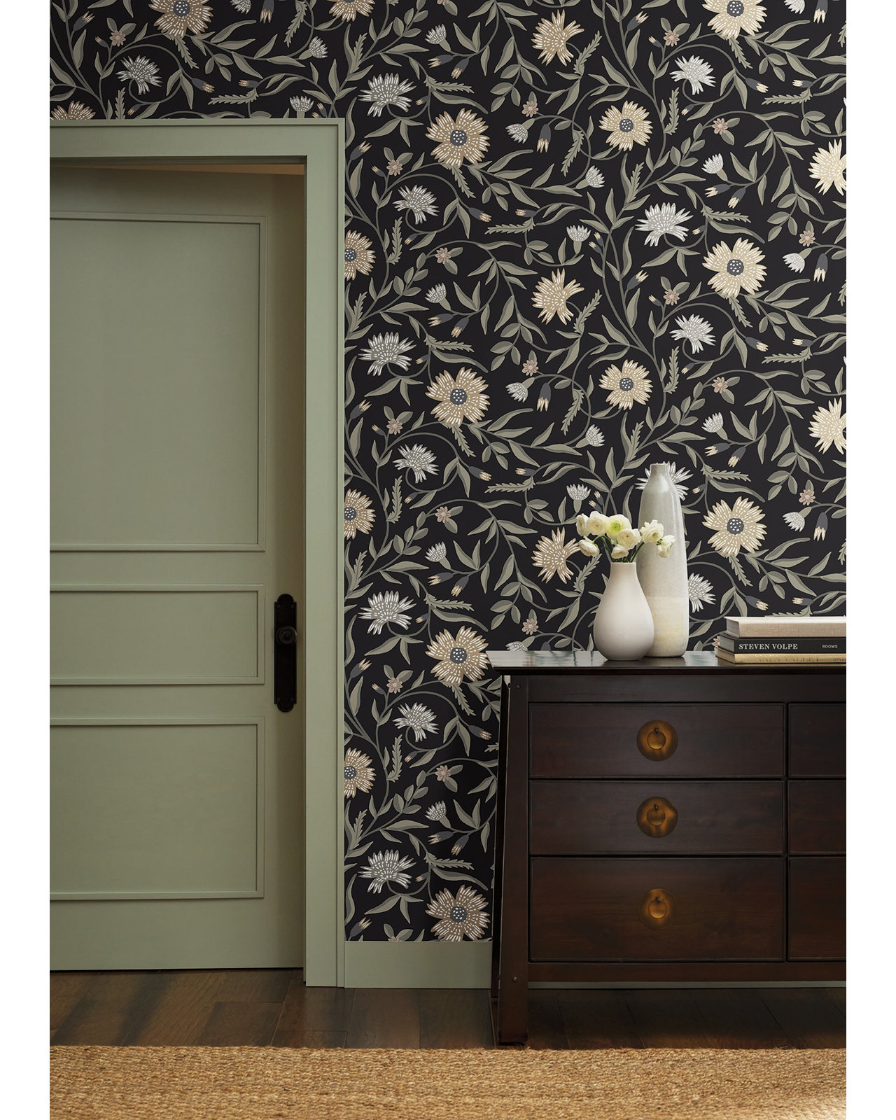 Rifle Paper Co. Aster Wallpaper Double Roll, Black